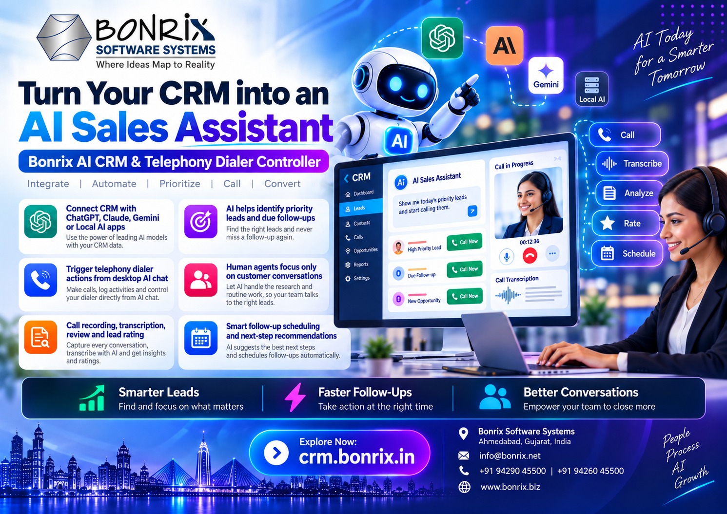 AI Dials, Telecallers Talk: Bonrix CRM & Dialer Controller for ChatGPT, Claude, Gemini & LM Studio