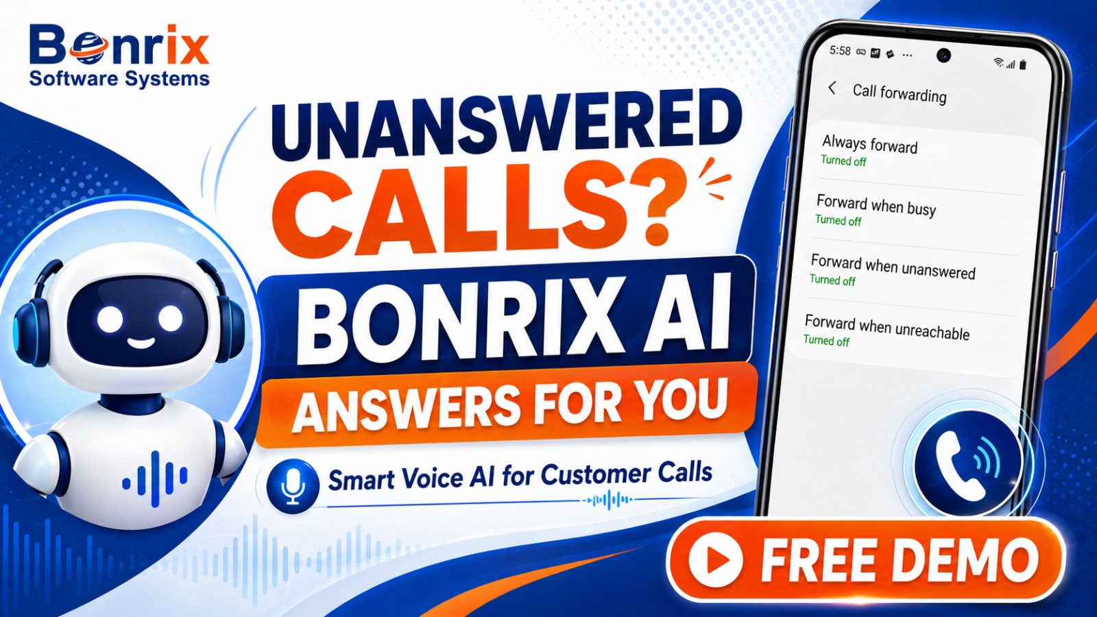 Never miss a lead! Bonrix affordable Voice AI Agent handles missed calls, customer support, ticket handling, and recharge guidance 24/7