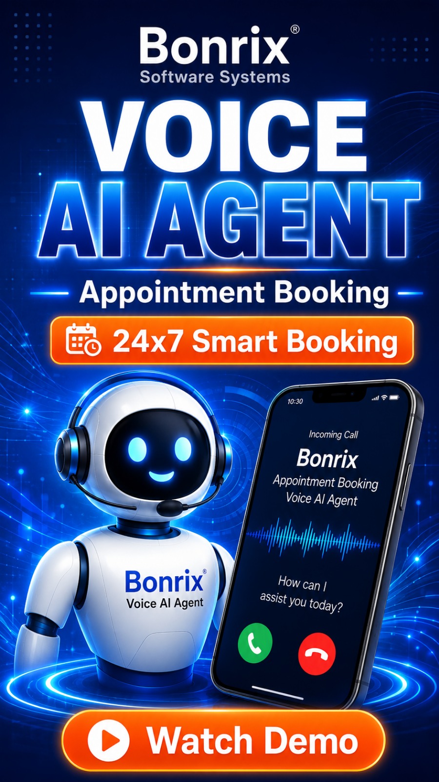 Bonrix Voice AI Agent: 24x7 Appointment Booking – Cloud Telephony DID/VMN, Android 4G/5G & WhatsApp