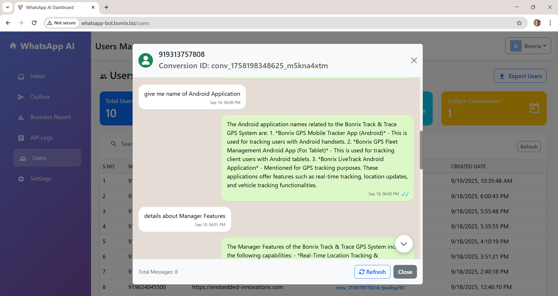 ustomer support automation with WhatsApp AI dashboard